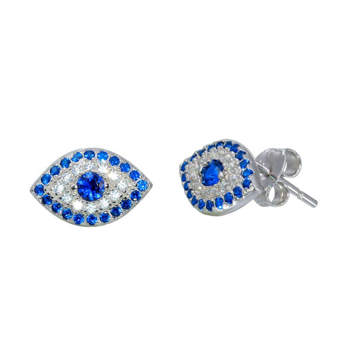 Lhe00566 Sterling Silver Evil Eye Earrings Cubic Zirconia and blue stones