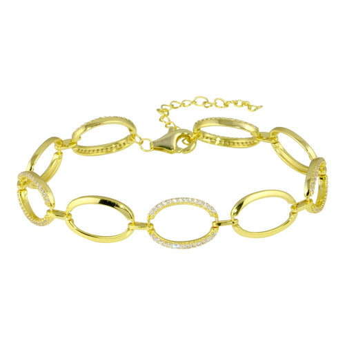 Lhb0059 Sterling Silver Gold Link bracelet with Cz stones