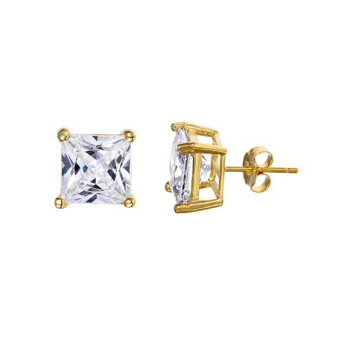 Lhe05969 9MM Sterling Silver Studs Square Gold Plated Basket Setting Cz stone