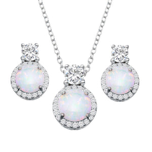 Lhset00596 Sterling Silver Set Round Opal Synthetic