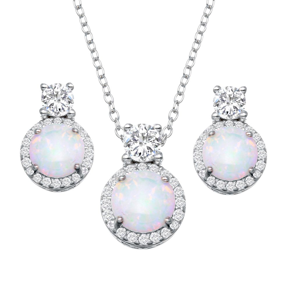 Lhset00596 Sterling Silver Set Round Opal Synthetic