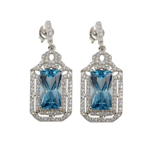 Lhe00601 Sterling Silver Earring Blue Topaz Cz