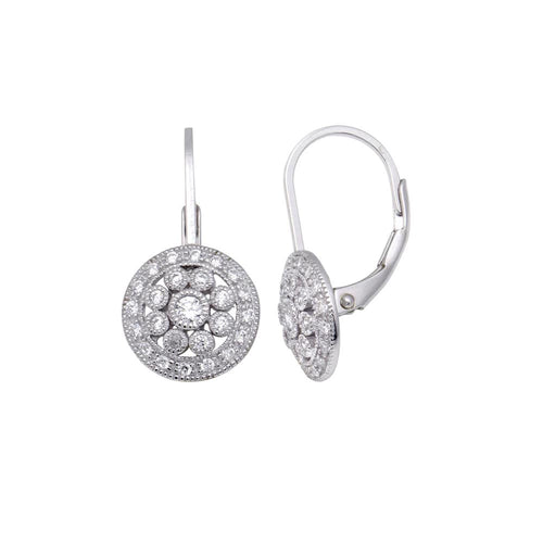 Lhe00606 Sterling Silver Round Vintage cz pave earrings 11.x9mm