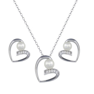 Lhset00614 Sterling Silver Set Heart with Pearl