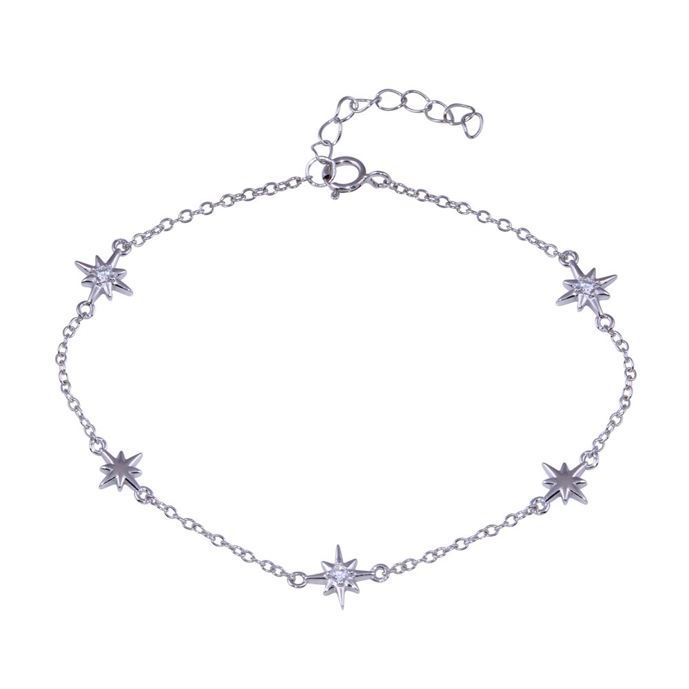 Lhb00616 Sterling Silver Star Bracelet with Cz Stones