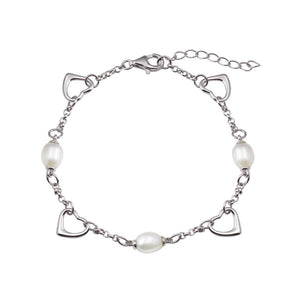 Lhb006179 Sterling Silver Bracelet Pearls and Hearts