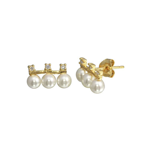 Lhe00657 Sterling Silver Gold plated 3 faux Pearl post earrings