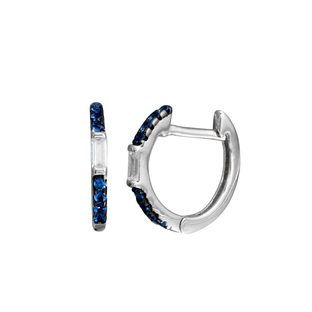 Lhe0663 Sterling Silver Sapphire Cubic Zirconia Hoops