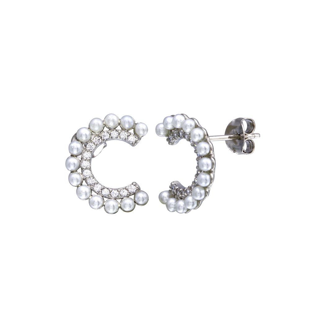 Lhe00683 Sterling Silver Earring  Pearls & Czs