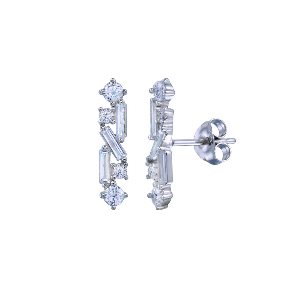 Lhe00710 Sterling Silver Earring Baquette Cz