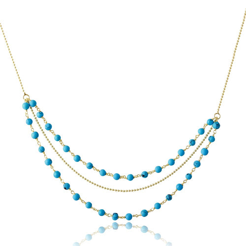 Lhn00071Tq Sterling Silver Turquoise Bead Necklace