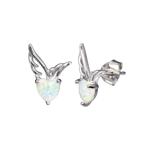 Lhe007219 Sterling Silver Earring Opal Heart Wings
