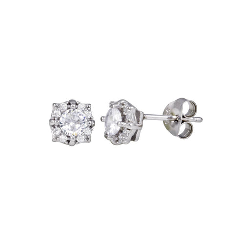 Lhe00723 Sterling Silver Earring Flower Cz Stud