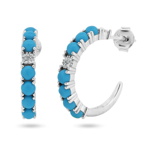 Lhe007429 Sterling Silver Hoop Earring Synthetic Turquoise