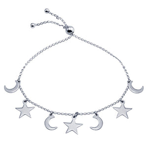 Lhb00074 Sterling Silver charm bracelet stars and moons