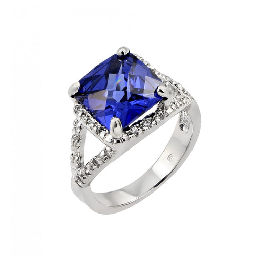 Lhr00771S Sterling Silver Ring Square Sapphire Cz