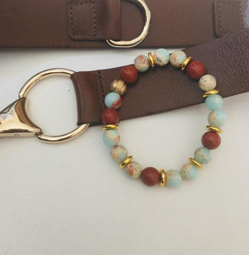 Lhb077 Real Stone Bracelet Green Aqua Terra & Red Jade 10mm