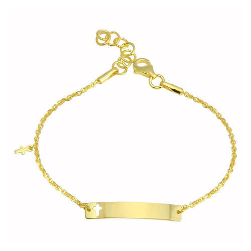 Lhb0077G Sterling Silver Gold Plated Id Bracelet with Cross cut out Child size 5-5 1/2''