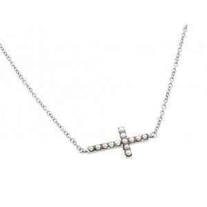 Lhn00834 Sterling Silver Pearl Cross Sideways