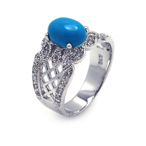 Lhr0085 Sterling Silver Turquoise Round stone Band with Cz