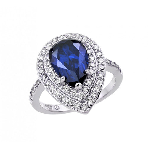 Lhr0088 Sterling Silver Ring Pear Shape Sapphire Cz