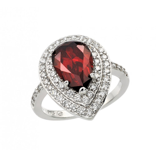 Lhr00887 Sterling Silver Ring Red Garnet Cz  Pear Shape