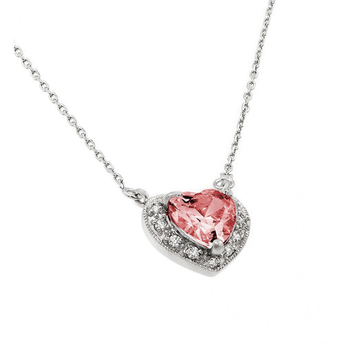 Lhn009119July Sterling Silver Heart Necklace Red Ruby