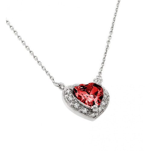 Lhp00911Red Sterling Silver Necklace Heart January Stone