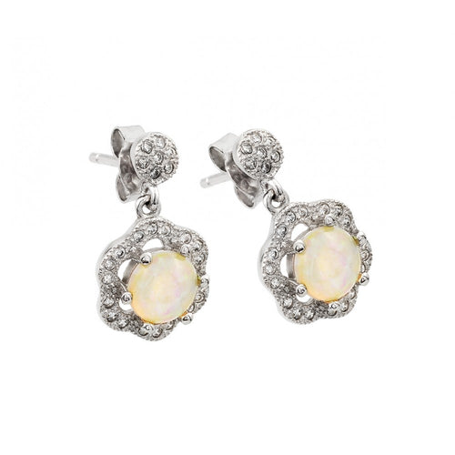 Lhe00942 Sterling Silver Earring Flower Lab Opal Cluster