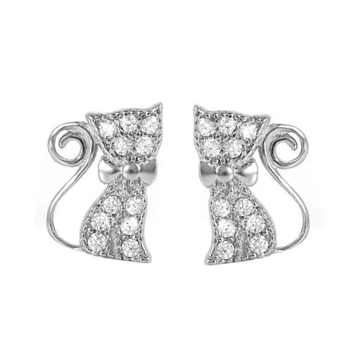 Lhe00966* Sterling Silver Cat earrings cubic zirconia