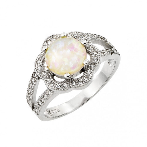 Lhr00992 Sterling Silver Ring Flower Synthetic Opal cluster