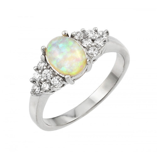 Lhr0994 Sterling Silver Oval Synthetic Opal with cz ring