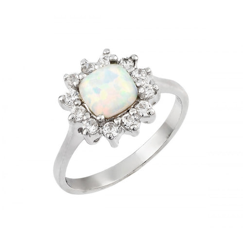 Lhr0995 Sterling Silver Square Cz synthetic Opal ring