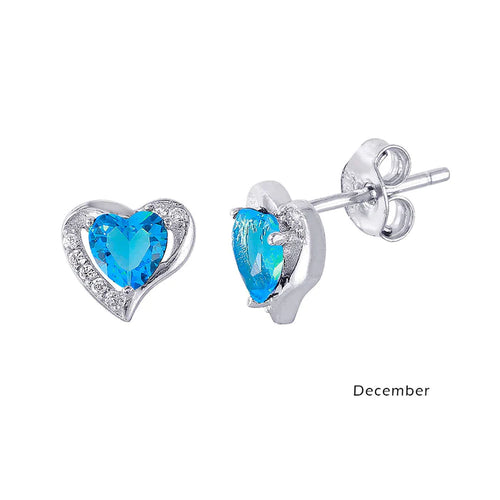 Lhe01028 Sterling Silver Heart Earring Blue Zircon cz December Birthstone