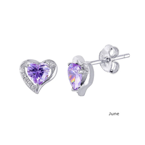 Lhe01028 Sterling Silver Heart Earring Lavender Cz June Birthstone