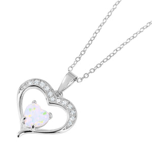 Lhn01053 Sterling Silver Heart necklace with synthetic opal