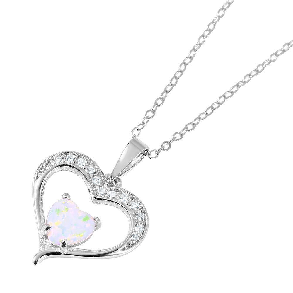 Lhn01053 Sterling Silver Heart necklace with synthetic opal