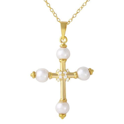 Lhp01098 Sterling Silver Cross Gold Plated with Pearl