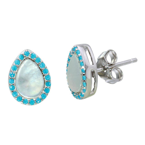 Lhe01118Blu Sterling Silver Teardrop opal   Blue Cz stones