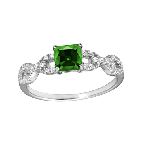 Lhr01225G Sterling Silver Emerald Square Cz Ring