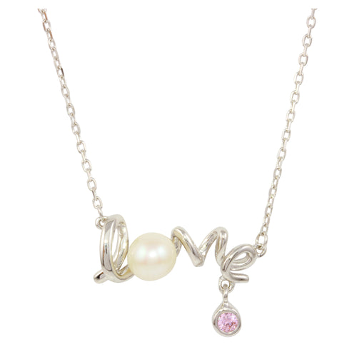 Lhp01226b Sterling Silver Love Necklace with Pearl and Pink cz