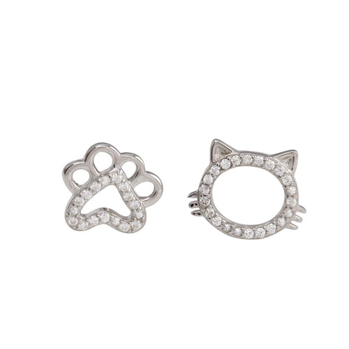 Lhe01260 Sterling Silver Dog Paw &  Cat  Earring