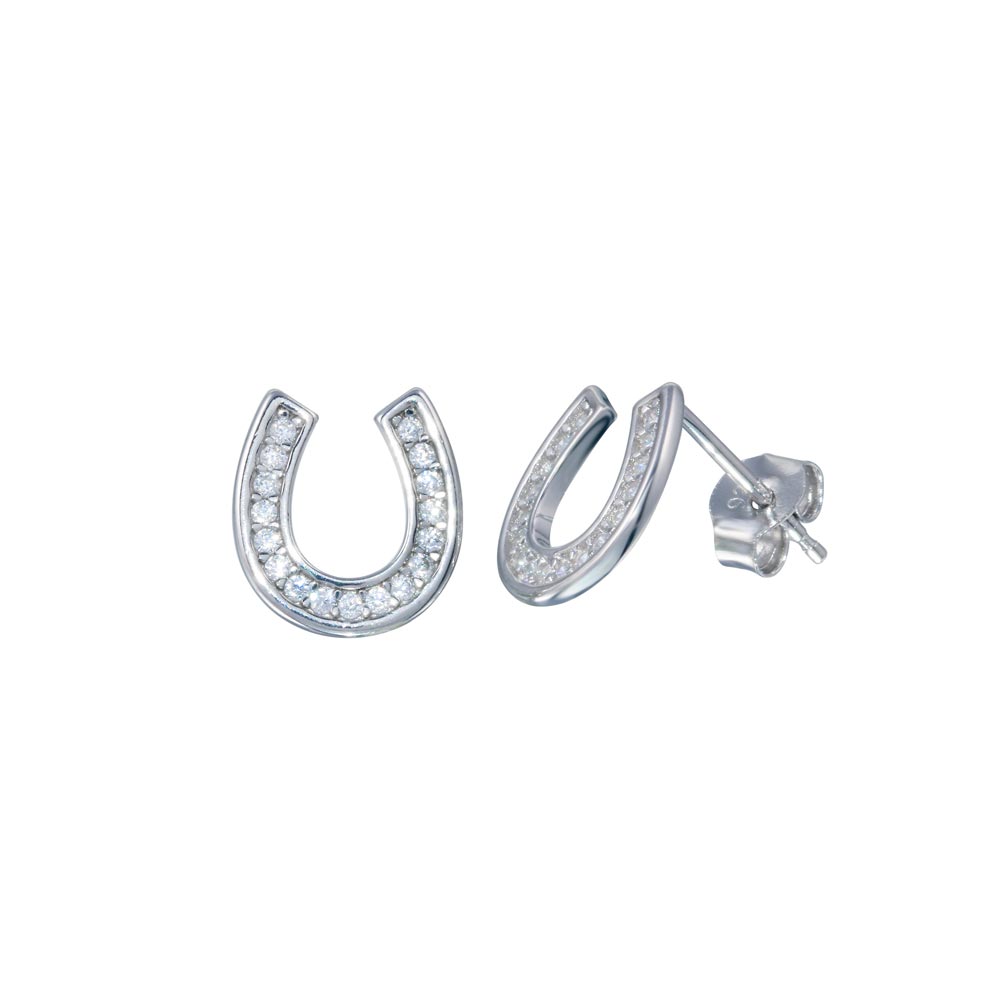 Lhe01275 Sterling Silver Horse Shoe Cz Earring