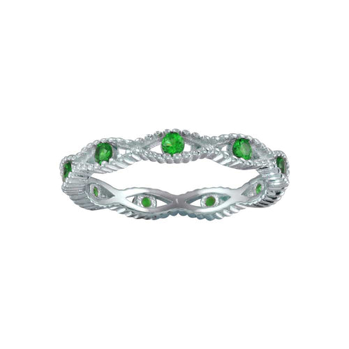 Lhr01294 Sterling Silver Green Emerald  Cubic Zirconia band ring
