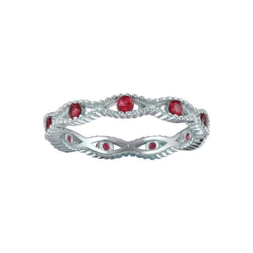 Lhr01294 Sterling Silver Red Ruby Cubic Zirconia Band ring