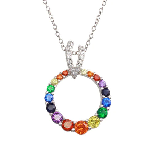 Lhp013089 Sterling Silver Necklace Multi Color Cz Round Stones