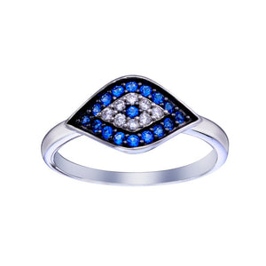 Lhr01335 Sterling Silver Ring Blue Evil Eye