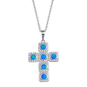 Lhp01386 Sterling Silver Cross Blue stones & Cz