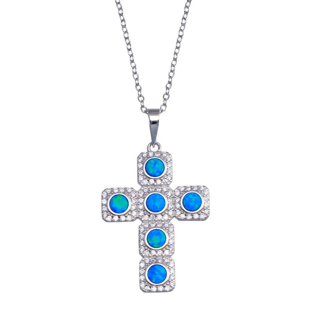 Lhp01386 Sterling Silver Cross Blue stones & Cz