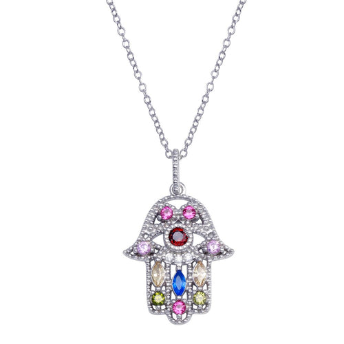 Lhp01392 Sterling Silver Necklace Hamsa Multi Color
